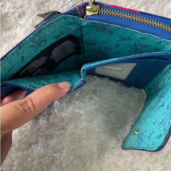 Loungefly Disney Pinocchio Underwater Small Zip Blue Wallet NEW Cards Cash - Picture 6 of 9